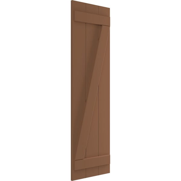 True Fit PVC, Three Board Joined Board-n-Batten Shutters W/Z-Bar, Burnt Toffee , 16 1/8W X 59H